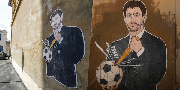 Superlega, Agnelli buca il pallone: il murales a Roma