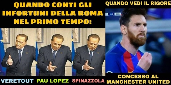 La Roma crolla a Manchester, ironie e sfottò sui social
