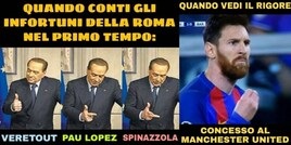 La Roma crolla a Manchester, ironie e sfottò sui social