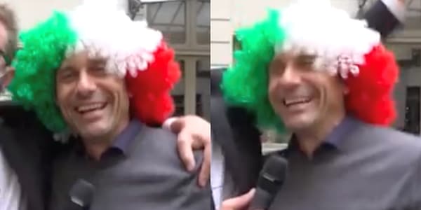 Conte show alle Iene: che cori con la parrucca tricolore!