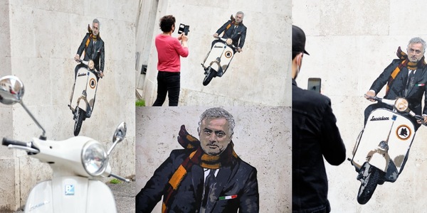 Roma, gli scatti del murale dedicato a Mourinho