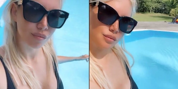 Wanda Nara, relax in piscina e décolleté esagerato