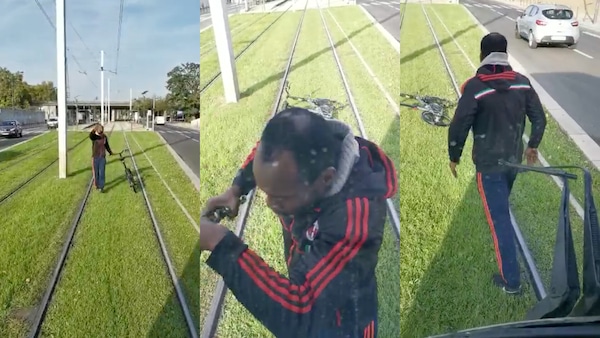 Incredibile: blocca il tram con la tuta del Milan e rompe i tergicristalli