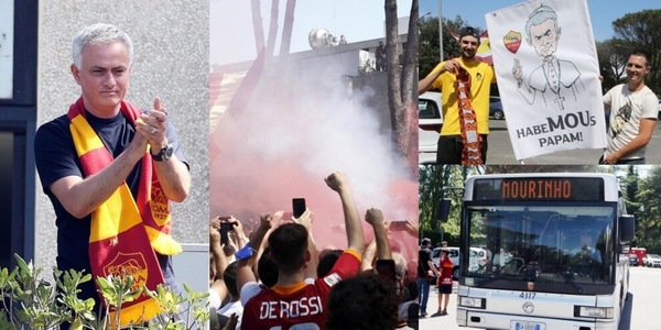 Mourinho si affaccia e i tifosi della Roma impazziscono