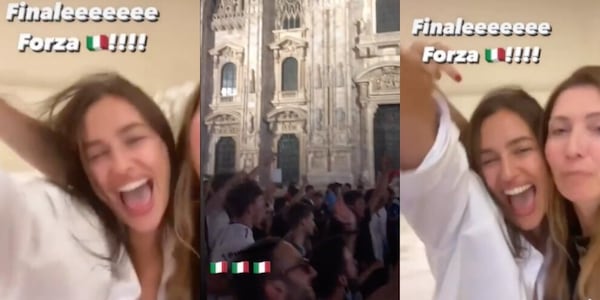Irina Shayk, in piazza a Milano per festeggiare l'Italia
