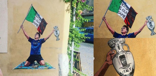 Chiesa e l'Italia, la vittoria dell'Europeo diventa un murale a Roma