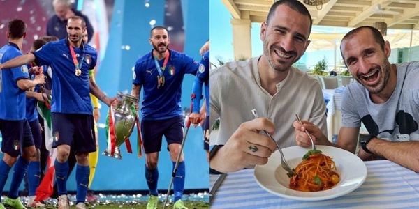 Bonucci e Chiellini scatenano i social: il tweet con la pastasciutta