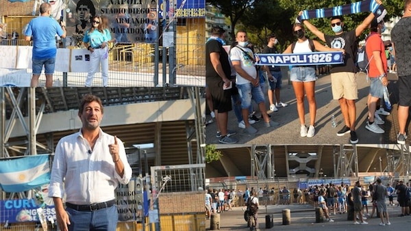 Napoli, l'entusiasmo dei tifosi al Maradona: c'è anche Ciro Ferrara