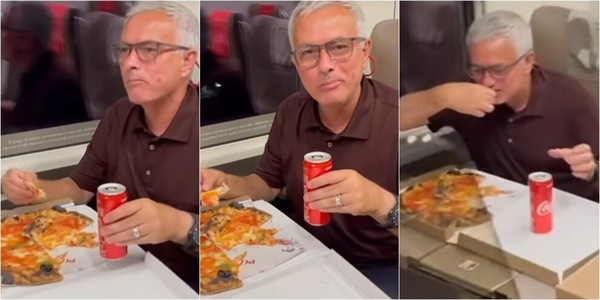 Roma, Mourinho festeggia sul treno: "Niente di meglio di una pizza"