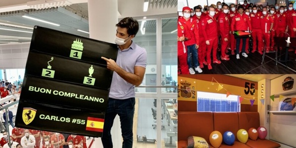 La Ferrari festeggia Sainz: il primo compleanno a sorpresa a Maranello è "piccante"