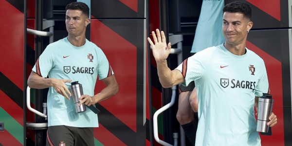 Cristiano Ronaldo con il thermos all'allenamento: ha una bevanda speciale