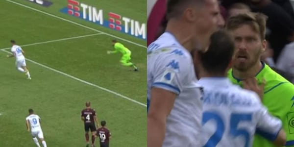 Salernitana-Empoli, furia Belec: insegue Pinamonti dopo il cucchiaio su rigore