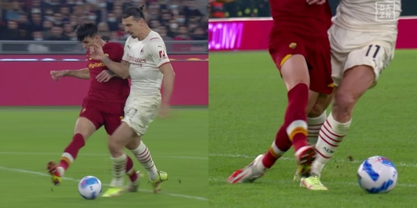 Roma-Milan: la fotosequenza dell'intervento di Ibanez su Ibrahimovic