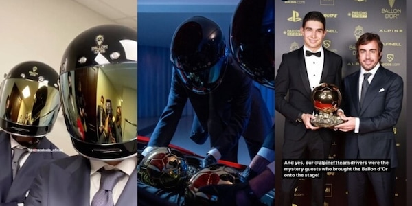 Pallone d'Oro 2021, Alonso e Ocon come i Daft Punk: sono loro a portare i trofei sul palco!