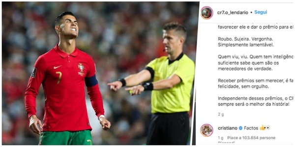 Pallone d'Oro: like e commento di Ronaldo a post contro Messi