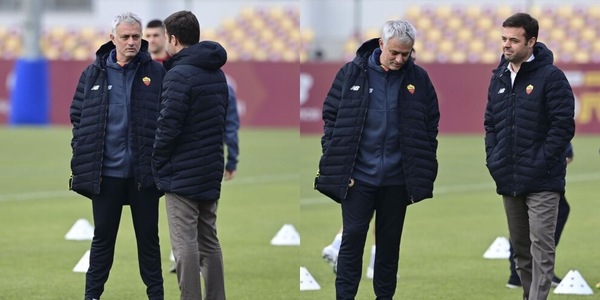 Roma, colloquio Mourinho-Tiago Pinto durante l'allenamento