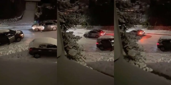 Parcheggia l'auto in discesa ma il ghiaccio... la fa "scappare" via