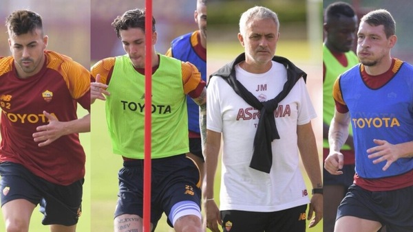 L'allenamento della Roma con vista sull'Inter