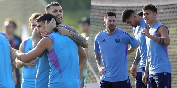 Dybala, abbracci con Paredes e colloquio con Messi