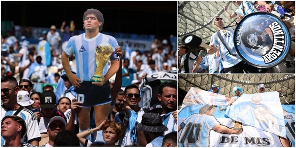 Maradona è ovunque tra i tifosi dell'Argentina in festa per la gara con l'Arabia