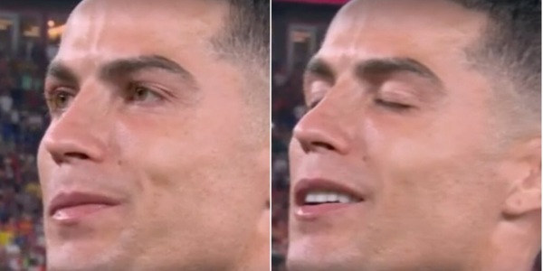 Ronaldo commosso durante l'inno del Portogallo: lacrime trattenute a stento