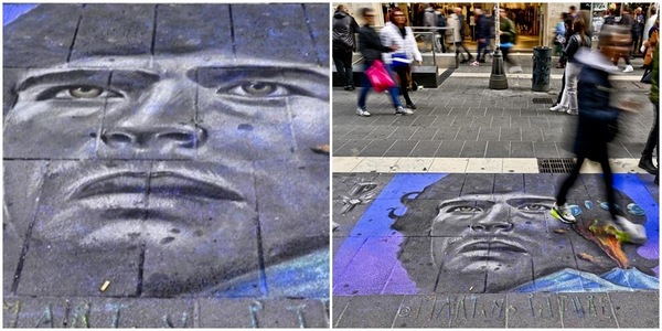 Maradona, l'incredibile ritratto su una strada di Napoli