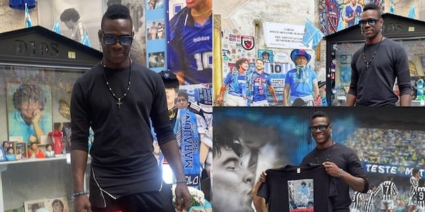 Napoli, Balotelli in visita al Murales di Maradona
