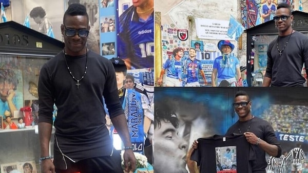 Napoli, Balotelli in visita al Murales di Maradona