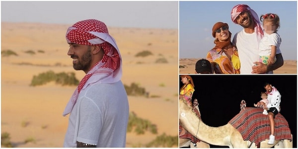 Dolce Spinazzola sul dromedario nel deserto con la sua Miriam e i figli