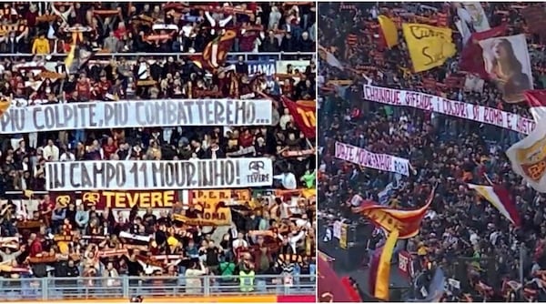 Roma, l'Olimpico è tutto con Mourinho: striscioni e fazzoletti bianchi prima del Sassuolo
