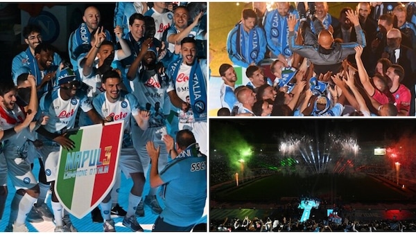 Napoli, festa infinita al Maradona: tutti in posa con lo scudetto, Spalletti portato in trionfo