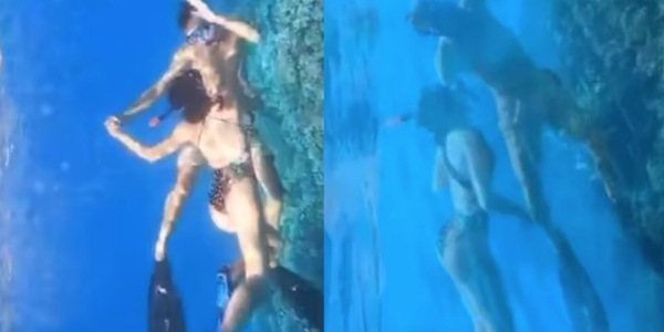 Tamberi, che acrobazie sott'acqua insieme alla sua Chiara