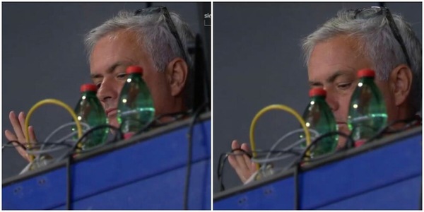 Mourinho e il selfie durante Roma-Servette: il messaggio con le dita FOTO