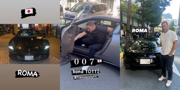 Totti è 007 in Giappone: con Aston Martin e Ferrari fa impazzire Tokyo