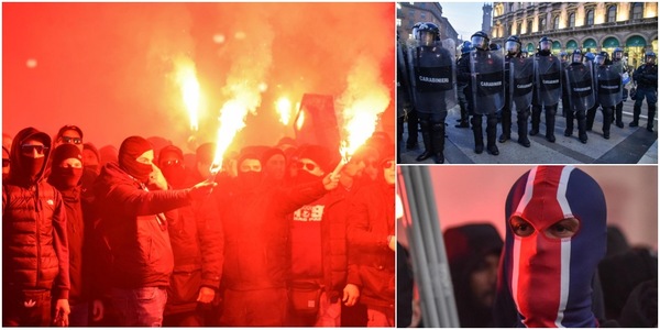 Gli ultras del Psg a Milano: fumogeni e volti coperti, ci sono i carabinieri