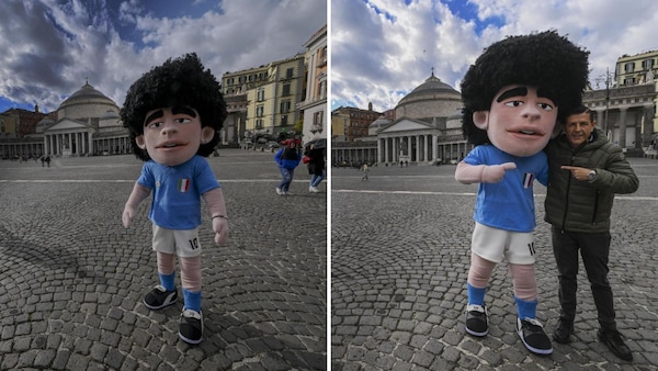 La mascotte di Maradona abbraccia Napoli: l'omaggio per l'anniversario della morte