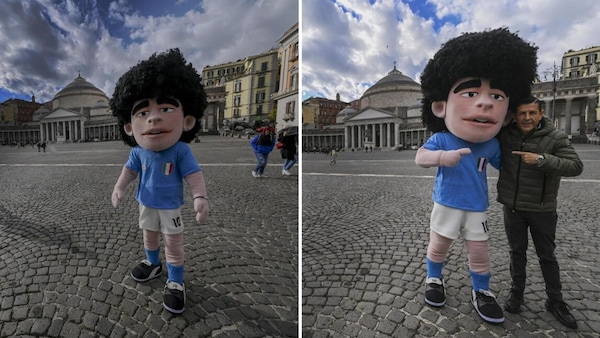La mascotte di Maradona abbraccia Napoli: l'omaggio per l'anniversario della morte