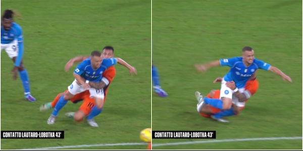 Fallo di Lautaro su Lobotka nell'azione del gol dell'Inter: il Napoli protesta