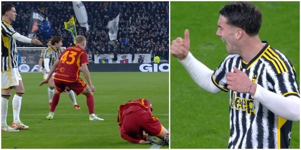 Vlahovic provoca Llorente: la presa in giro in campo dopo un fallo in Juve-Roma