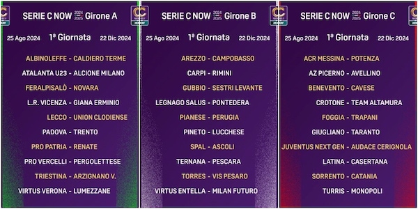 Calendario Serie C 2024-2025: tutte le partite giornata per giornata