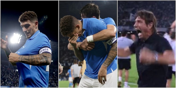 Di Lorenzo, gol e lacrime sotto la curva del Napoli: Conte scatenato