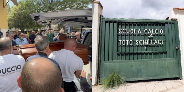 Schillaci, il trasporto della bara e il fiore sul cancello della scuola calcio