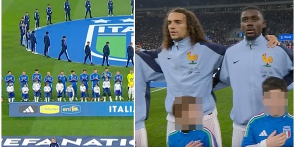 Il bel gesto dei giocatori dell'Italia durante l'inno francese a San Siro