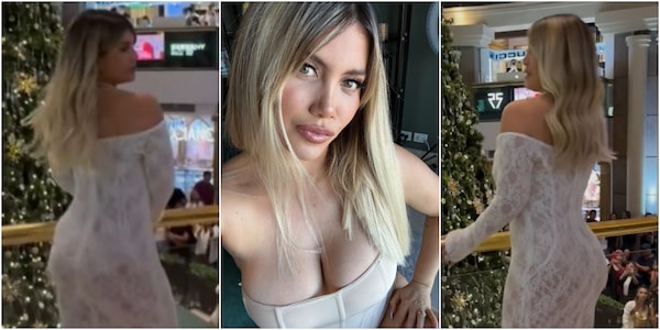 Wanda Nara, sexy trasparenze da urlo: l'abito in pizzo bianco mostra tutto