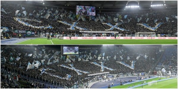 La scenografia della Curva Nord per i 125 anni della Lazio