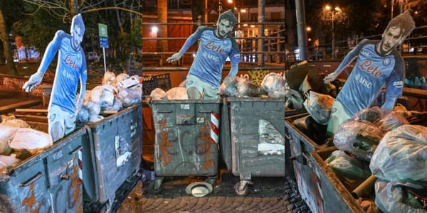 Kvara al Psg: i tifosi del Napoli gettano il cartonato nell'immondizia
