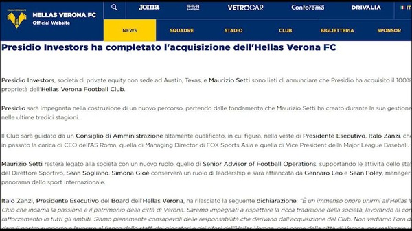 Ufficiale, il Verona ha un nuovo proprietario