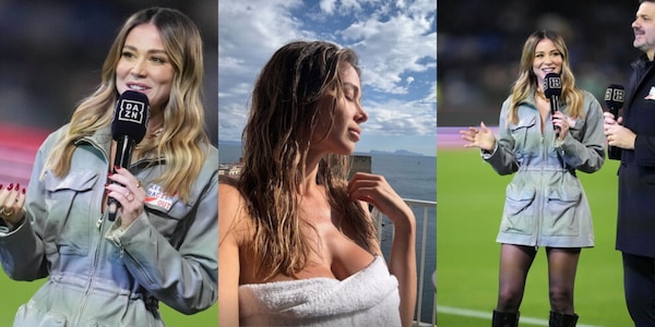 Diletta Leotta splende per Napoli-Milan: prima l'accappatoio e poi l'abitino in pelle