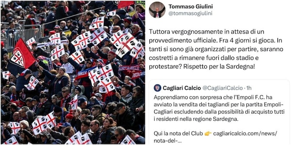 Empoli-Cagliari, divieto di trasferta per i tifosi ospiti: la rabbia di Giulini