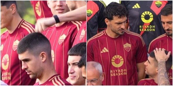 La Roma fa la foto di squadra e il siparietto con Mancini è tutto da ridere